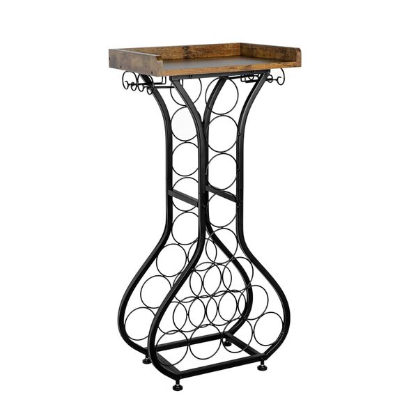 Vase Shaped Wine Storage Rack with Glass Holder and Shelves - 14 Bottles