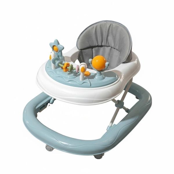 Baby Walker with Cartoon Toy Panel, Soft Cushion, Anti - Slip Chassis