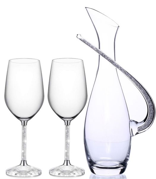 3 Piece Wine Glass Set With Rhinestone Filled Stems.