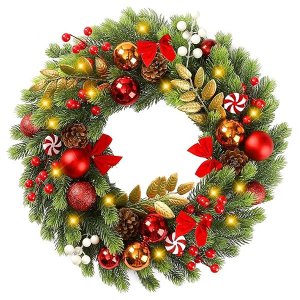 Martha and Stewart Season Christmas Wreath With LED Lights And Decor