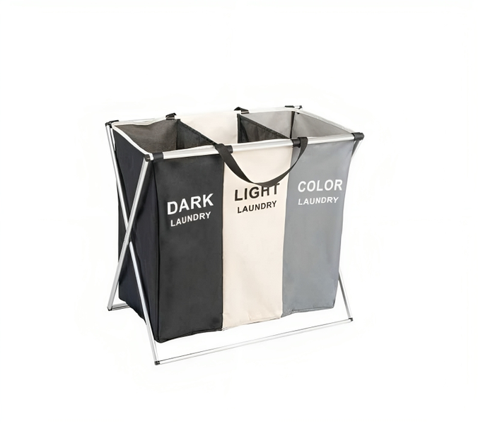 Foldable Laundry Basket with 3 Colors Separated Compartments