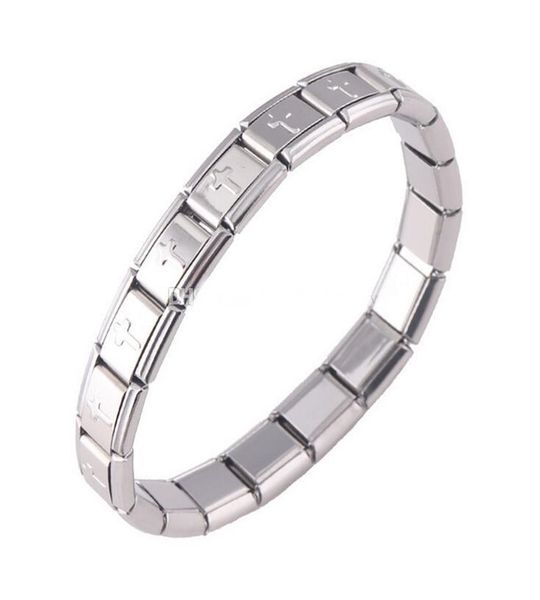 CRCS -Stainless Steel 18Link Cross Italian Charm Bracelet-9mm