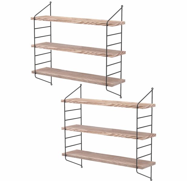 Tali-Rustic Wood Shelves for Wall Mount Set of 3 Metal Bracket-2 Pack