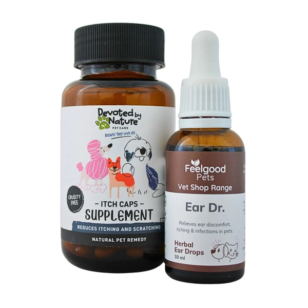 Pet Itchy Ears Combo: Ear Dr (30ml) Drops + Itch Caps (60 Caps) Dogs &amp; Cats