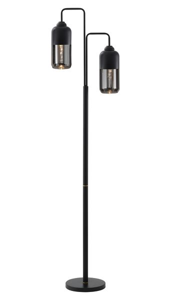 Sleek Vertical Pole Floor Lamp with Dual Cylindrical Shades - SL418 - Black