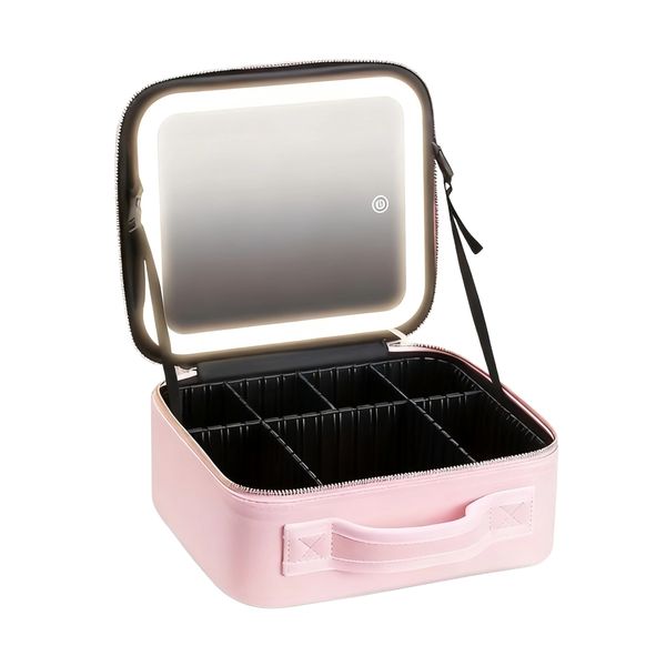 Portable Large-Capacity Travel Makeup Bag with LED Mirror - Dividers