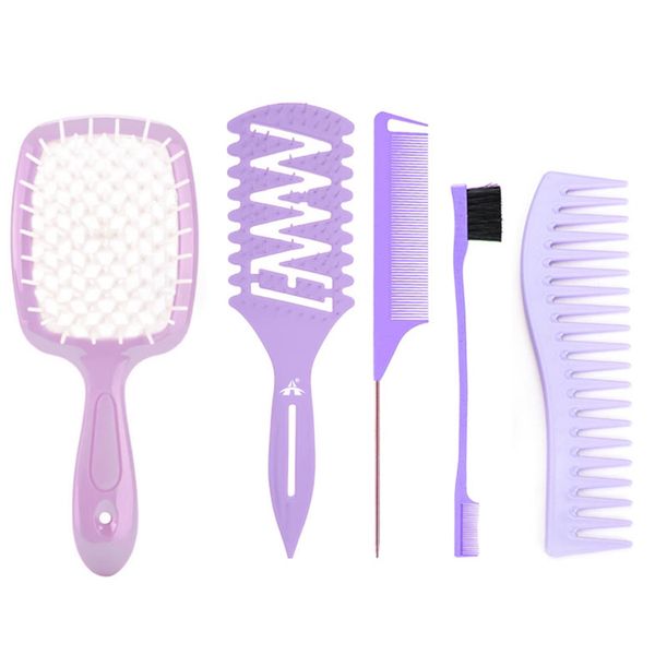 ALANES 5 Pieces Purple Hair Brush Set for Wet Dry Curly Hair Detangling