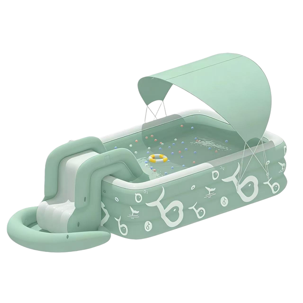 Kids Inflatable Pool 2.6M Green with Canopy &amp; Slide