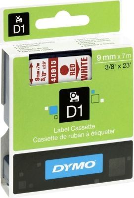 Dymo D1 Standard 9mm x 7m Red on White Label Cassette