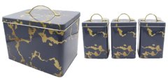 Royal Homeware 4 Piece Marble Bread Bin and Canister Set (White)
