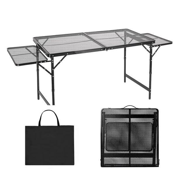 Adjustable Height&amp;Width Folding Grill Table With Mesh Storage Bag