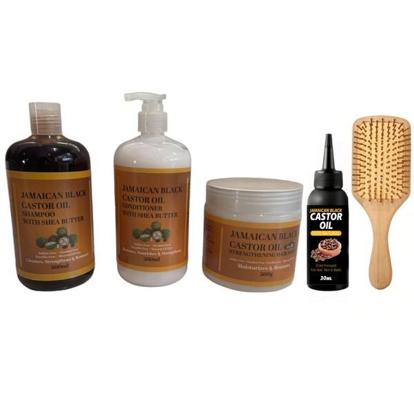 Jamaican Black Castor Oil Shampoo, Conditioner, Mask, Oil &amp; Bamboo Brush