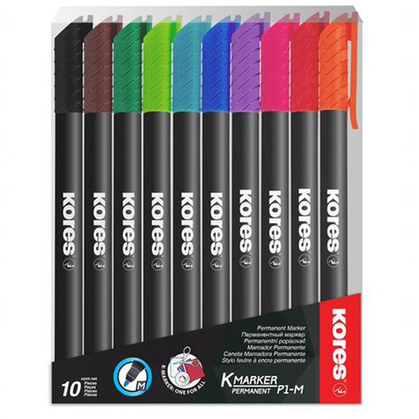 Kores K-Marker P1 Permanent Marker, Assorted Colours, Wallet of 10
