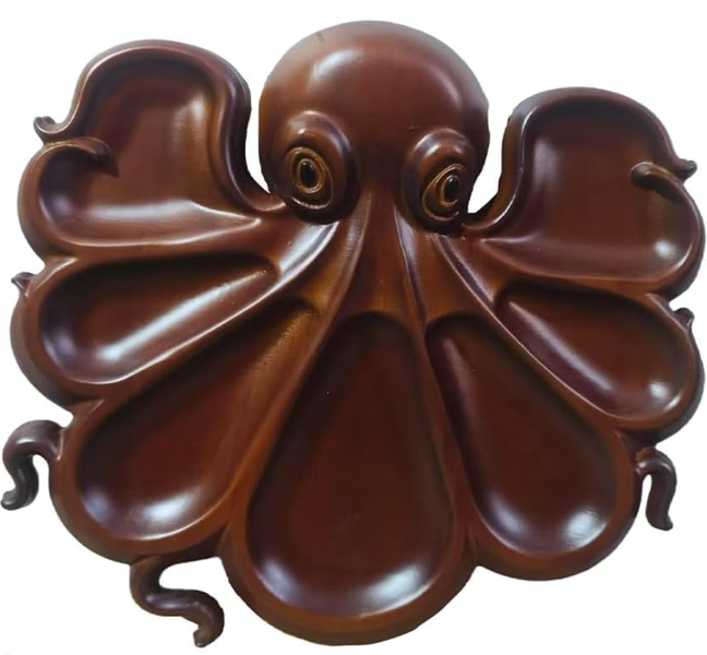 Brown Octopus - Shaped Multi - Compartment Platter - Fruit &amp; Snack Serving