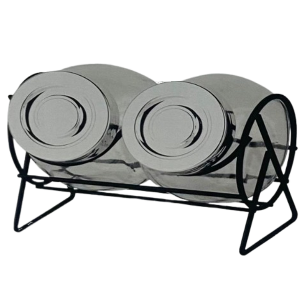 2-Piece Kitchen Spice Jar Set with Black Stand - 200ml Glass