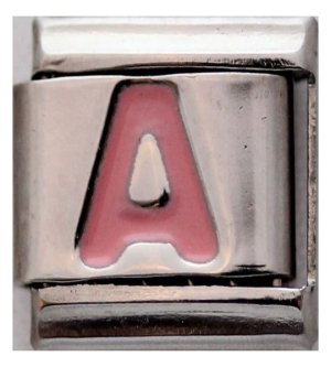Italian Charm Pendant letter A -Pink Stainless Steel -9mm