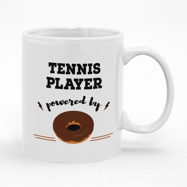 Tennis Player Powered By Donut Mug - Fun Gift Idea