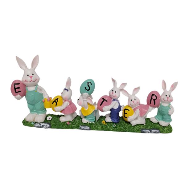 Ceramic Rabbit Family with Easter Eggs Ornament