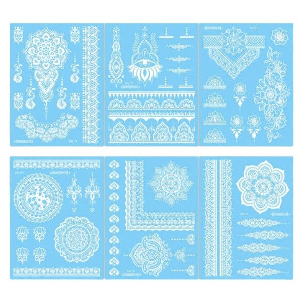 6 Piece - Glow In The Dark Temporary Tattoo Stickers - White