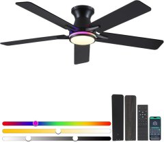 Stellar Lighting 52" Black Wood Smart LED Ceiling Fan App &amp; Remote Control