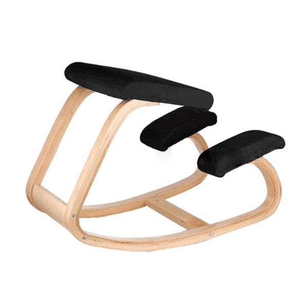 Ergonomic Posture Kneeling Wooden Rocking Chair - Black