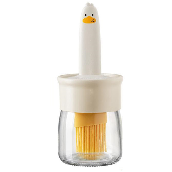 Cute Glass Oil Jar for Home with Silicone Brush Beige