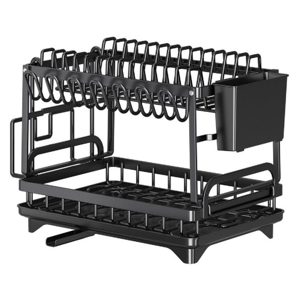 Dish Rack Kitchen Dish Drainer,Rustproof 2-Tier Dish Drying Rack - Black