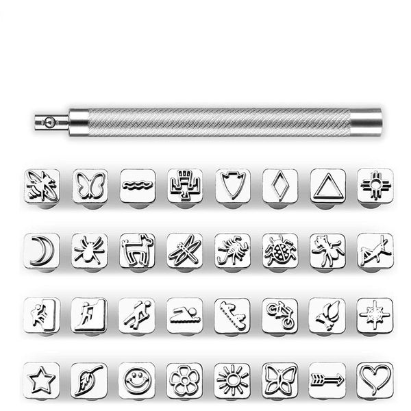 32 Pcs Leather Stamps Punch Set DIY Craft Leather Metal Stamping Tool Sets