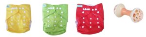 Bulk Pack x 3 Re-usable Baby Diaper Plus Free Baby Rattle