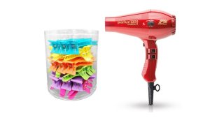 Parlux 3200 Compact Hairdryer Satin Red + Tub of 36 Hairstyling Claw Clips