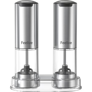 Feelive Rechargeable Pepper and Salt Grinder set 2 Pack with Stand