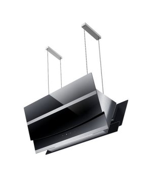 Falco - 90CM Island V-Shape Black Glass Extractor Fan