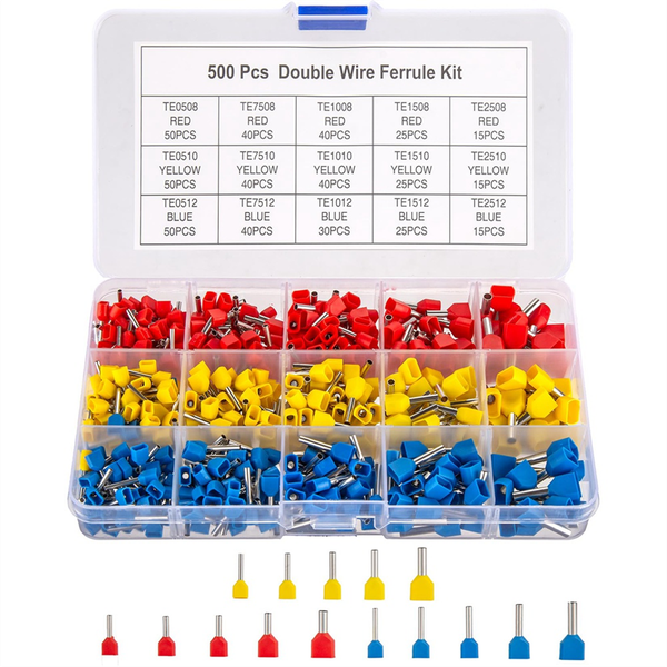 Double Wire Ferrules Kit, 500Pcs Ferrule Terminals