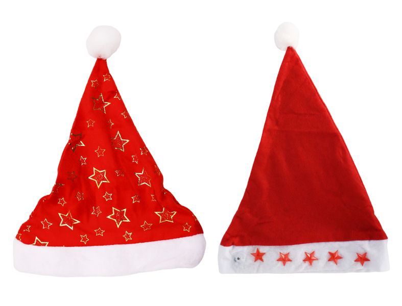 Set of 2 Merry Christmas Santa Hat With Lights &amp; Gold Décor Print (29x37cm)
