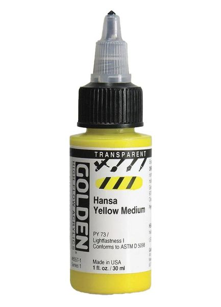 High Flow Acrylics by GOLDEN, 30ml / 1fl.oz - Trans Hansa Yellow Medium