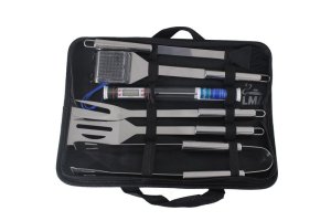 LMA Stainless Steel 6 Piece Braai Utensil Set w Thermometer Wire Brush In Bag