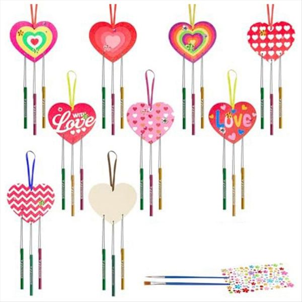 9 Pack Heart Wind Chime Make You Own Love Wind Chimes Wooden Craft B