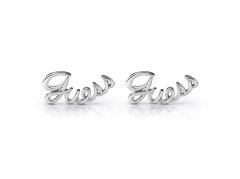 Guess Women's BOHO CHIC E-Guess Script Stud Logo Earrings - Silver