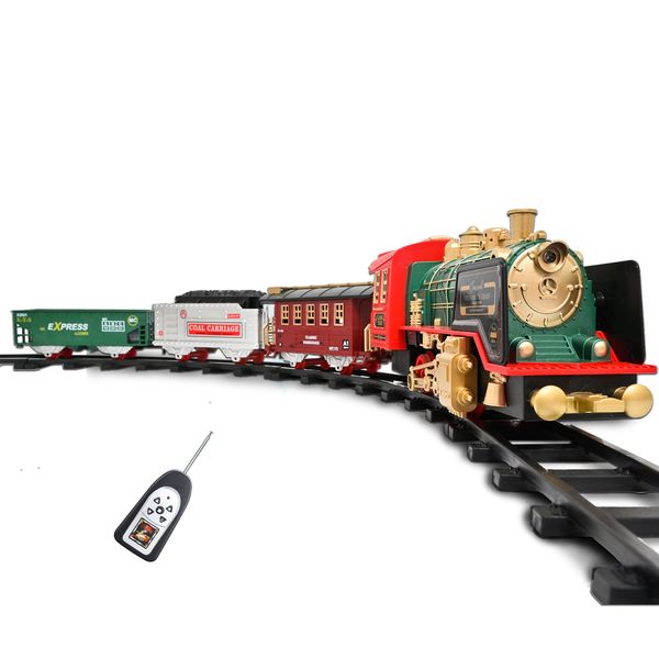 Remote Control Train Set Locomotive Rechargeable W/ Smoke, Lights, Sounds