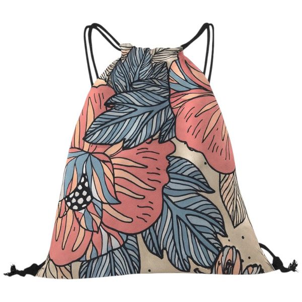 Tropical Leaf Pattern Drawstring Bag - Multi-Color