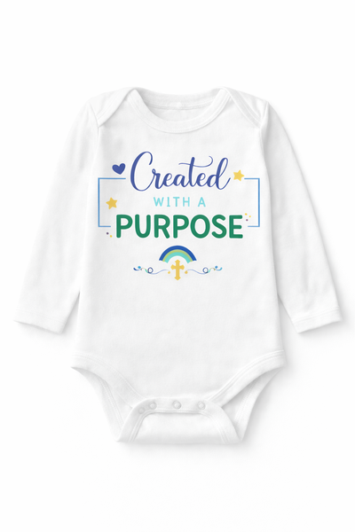 Religious - Created With A Purpose Boys Long Sleeve Baby Grow