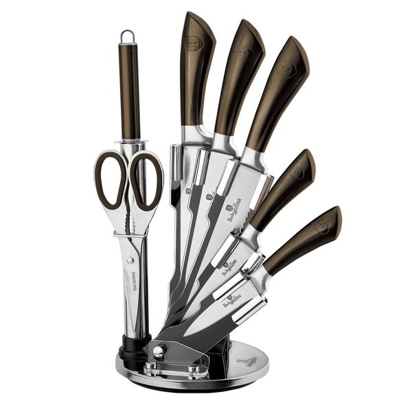 Berlinger Haus 8 Piece Stainless Steel Knife Set with Stand - Shiny Black Edition