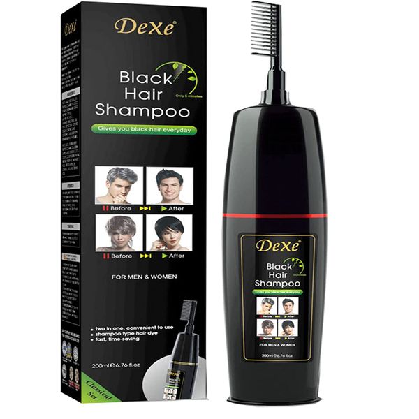 Dexe Instant Black Hair Color Shampoo Dye for Gray Hair Lasts 30 Days-200ml