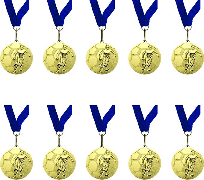 Medals Soccer Gold with Blue Ribbon - Pack of 10