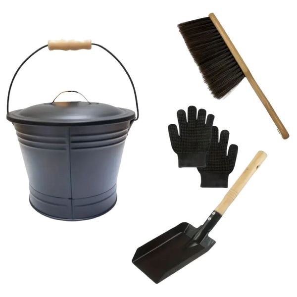 Home Heavy Duty Galvanised Iron Fireplace Ash Bucket Cleaning kit Set of 4