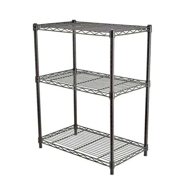 3-Shelf Adjustable Wire Rack Storage Shelving Organizer, 3 PP Pads 4 Hooks
