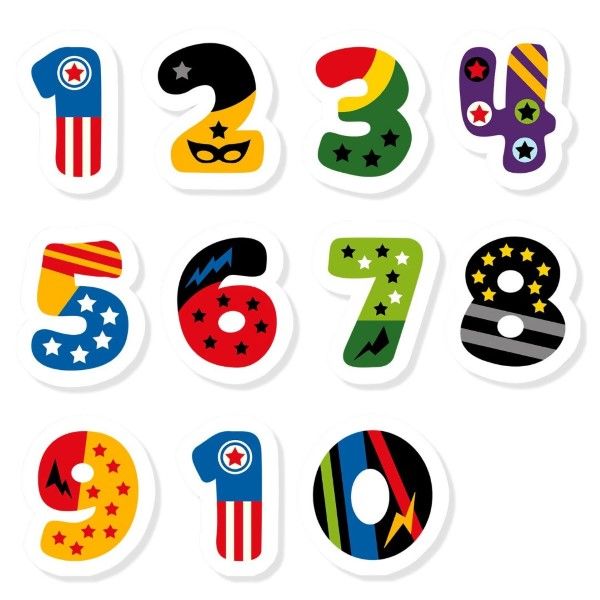 Super Hero Numbers Photo Fridge Magnets - 11 Pack