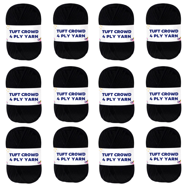 TUFT CROWD - Black Yarn, 4-ply Tufting Yarn ( 12 x 25g ) , Single Colour