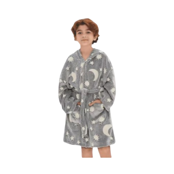 Boys' Soft Fleece Moon and Stars Robe with Tie Belt