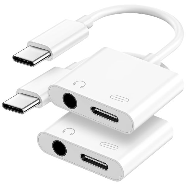 2pcs USB C to 3.5mm Headphone and Charger Adapter For iPhone15/16